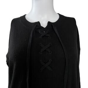 Splendid Black Viscose Cashmere Blend Lace Up Neck Sweater Small